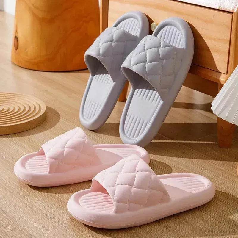 New Rhombus Home Slippers Summer Non-slip Floor Bathroom Slipper Lightweight Simple House Shoes For Women Men - Velora