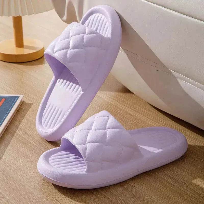 New Rhombus Home Slippers Summer Non-slip Floor Bathroom Slipper Lightweight Simple House Shoes For Women Men - Velora