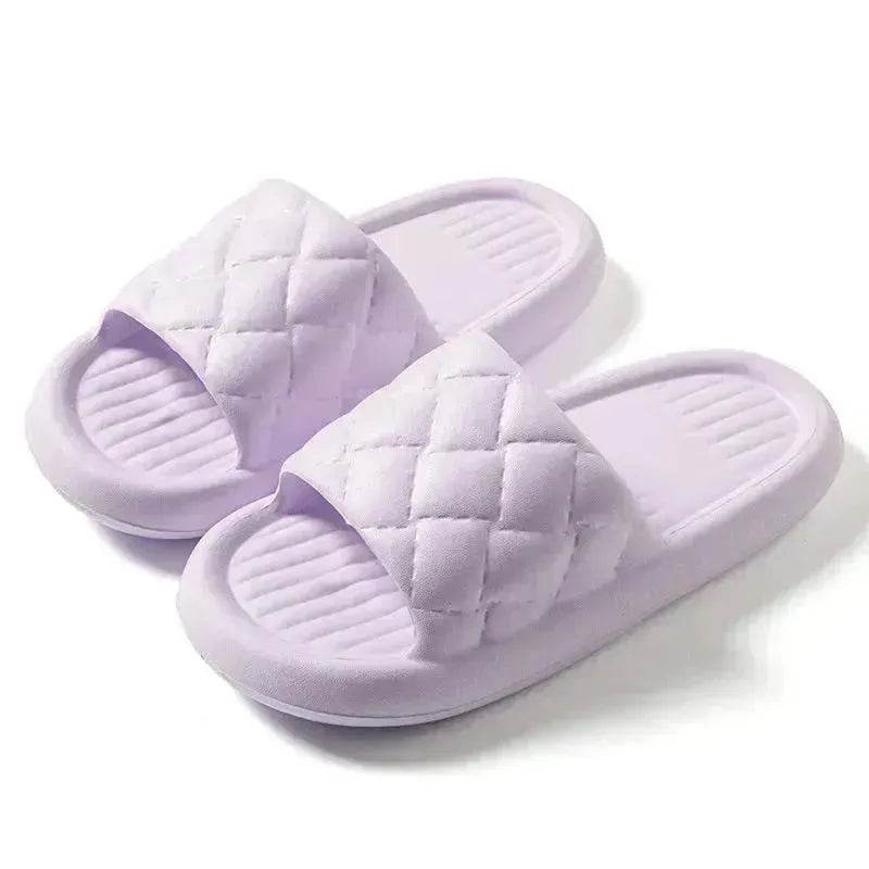 New Rhombus Home Slippers Summer Non-slip Floor Bathroom Slipper Lightweight Simple House Shoes For Women Men - Velora