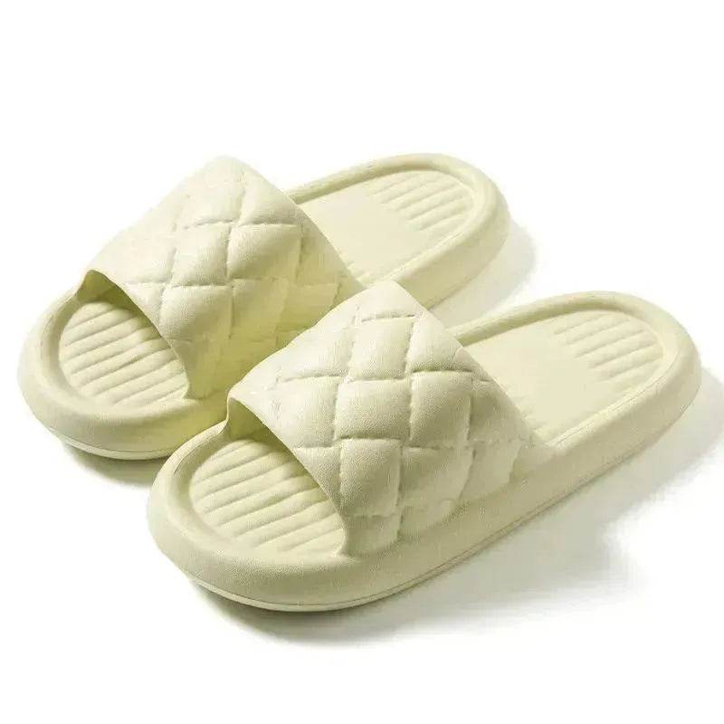 New Rhombus Home Slippers Summer Non-slip Floor Bathroom Slipper Lightweight Simple House Shoes For Women Men - Velora