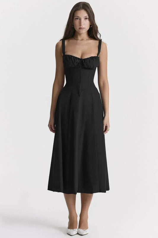 New Spring Summer Floral Midi Dress Spaghetti Strap Slit Midi Flared Gown