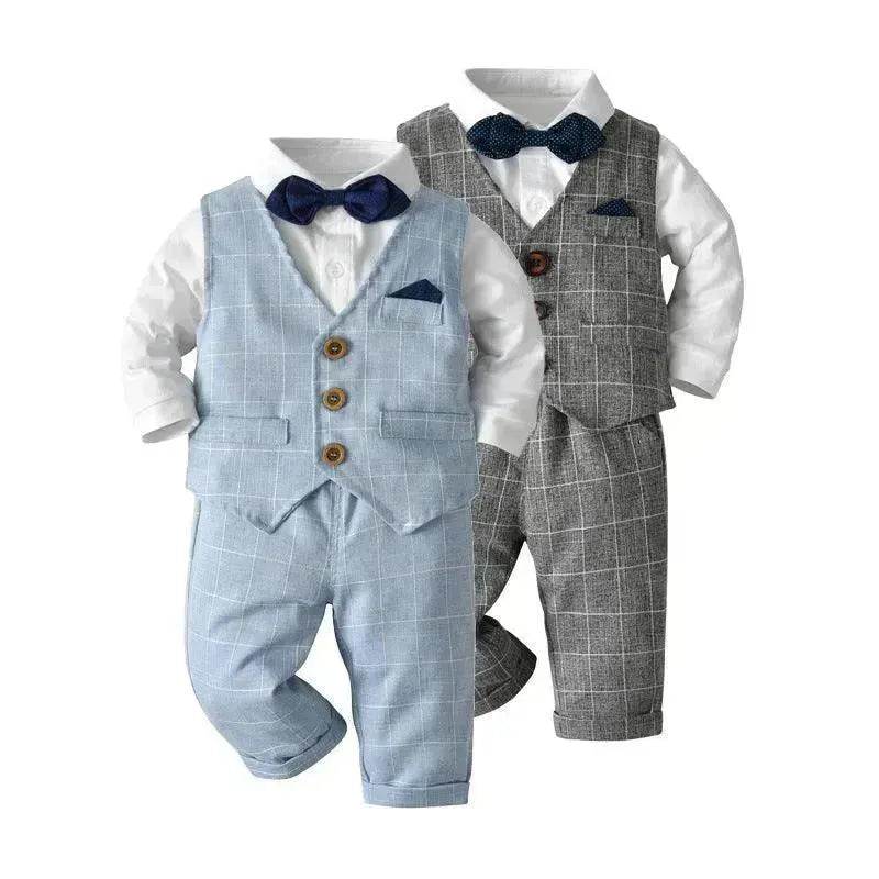 Newborn Baby Boy Gentleman Tuxedo Bow Tie Single-breasted Vest Long Sleeve Children Clothing - Velora
