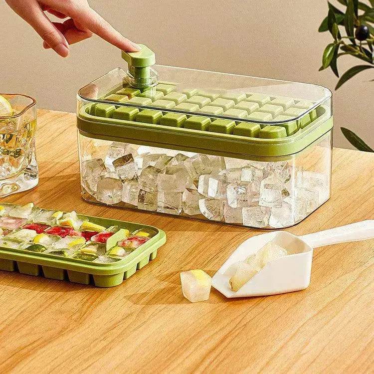One-button Press Type Ice Mold Box Plastics Ice Cube Maker Ice Tray Mold With Storage Box With Lid Bar Kitchen Accessories - Velora