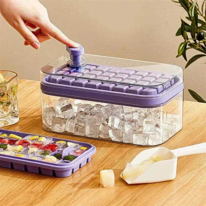 One-button Press Type Ice Mold Box Plastics Ice Cube Maker Ice Tray Mold With Storage Box With Lid Bar Kitchen Accessories - Velora