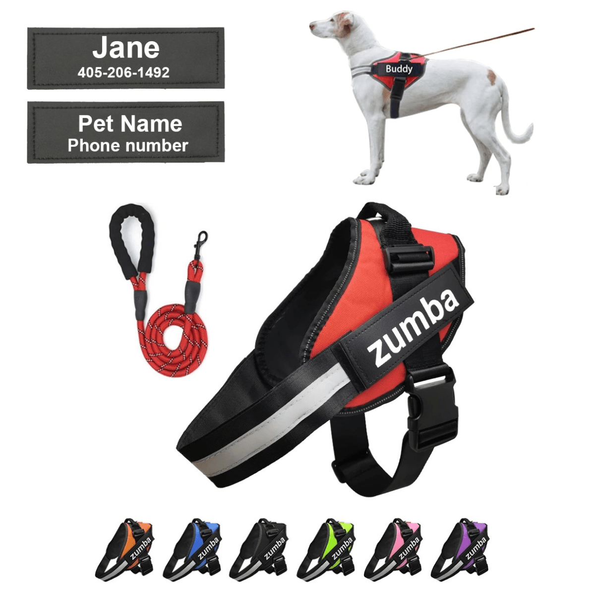 Personalized Dog Harness and Leash with Name and Phone Number - Velora Luxury Fashion