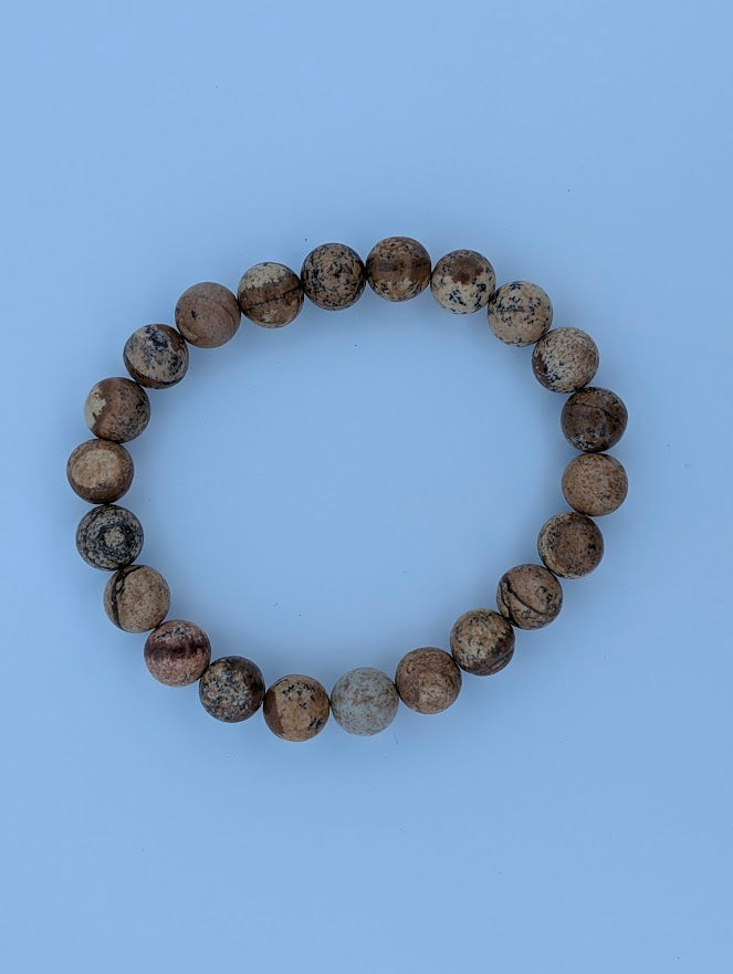 Picture Jasper Bracelet — 8mm Round Beads