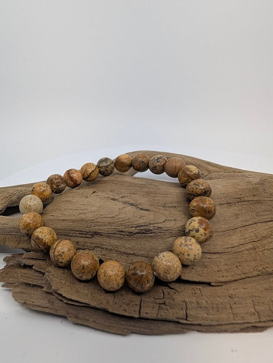 Picture Jasper Bracelet — 8mm Round Beads