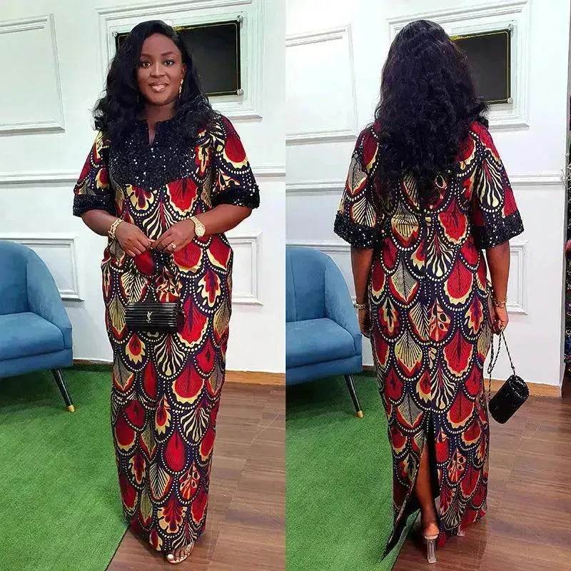 Plus Size Women's Satin Sequin Long Gown Dress
