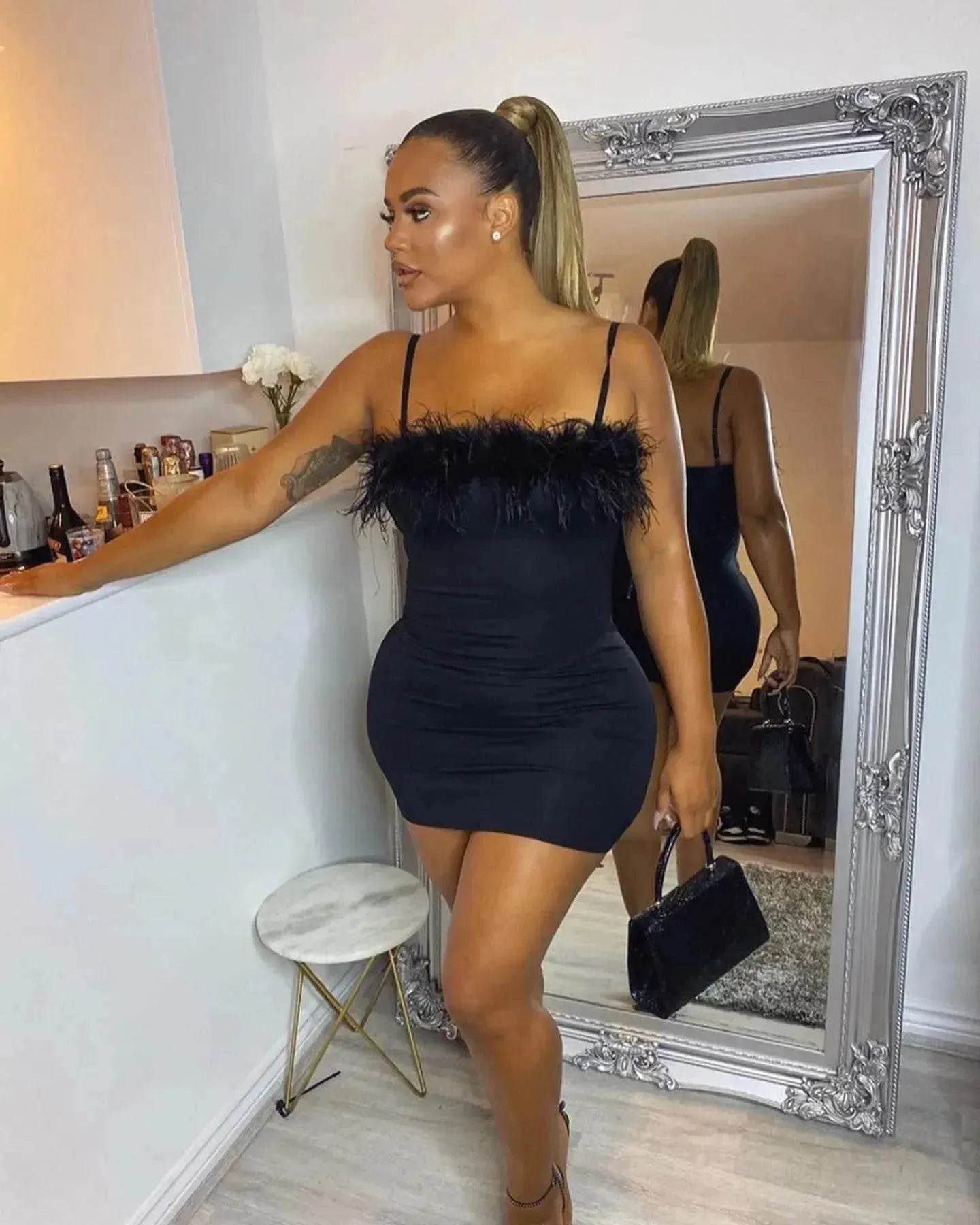 Plus Size Women's Suspender Feather Dress Gown - Velora