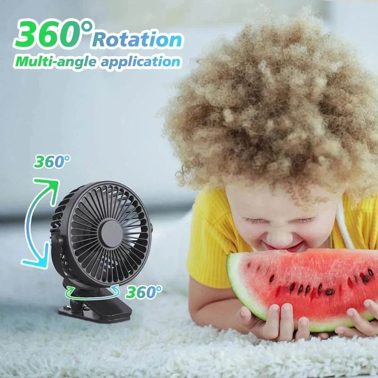 Portable Clip On Fan Battery Operated, Small Powerful USB Desk Fan, 3 Speed Quiet Rechargeable Mini Table Fan, 360 Rotate Cooling Fan For Home Office Travel Outdoor&Indoor Treadmill - Velora