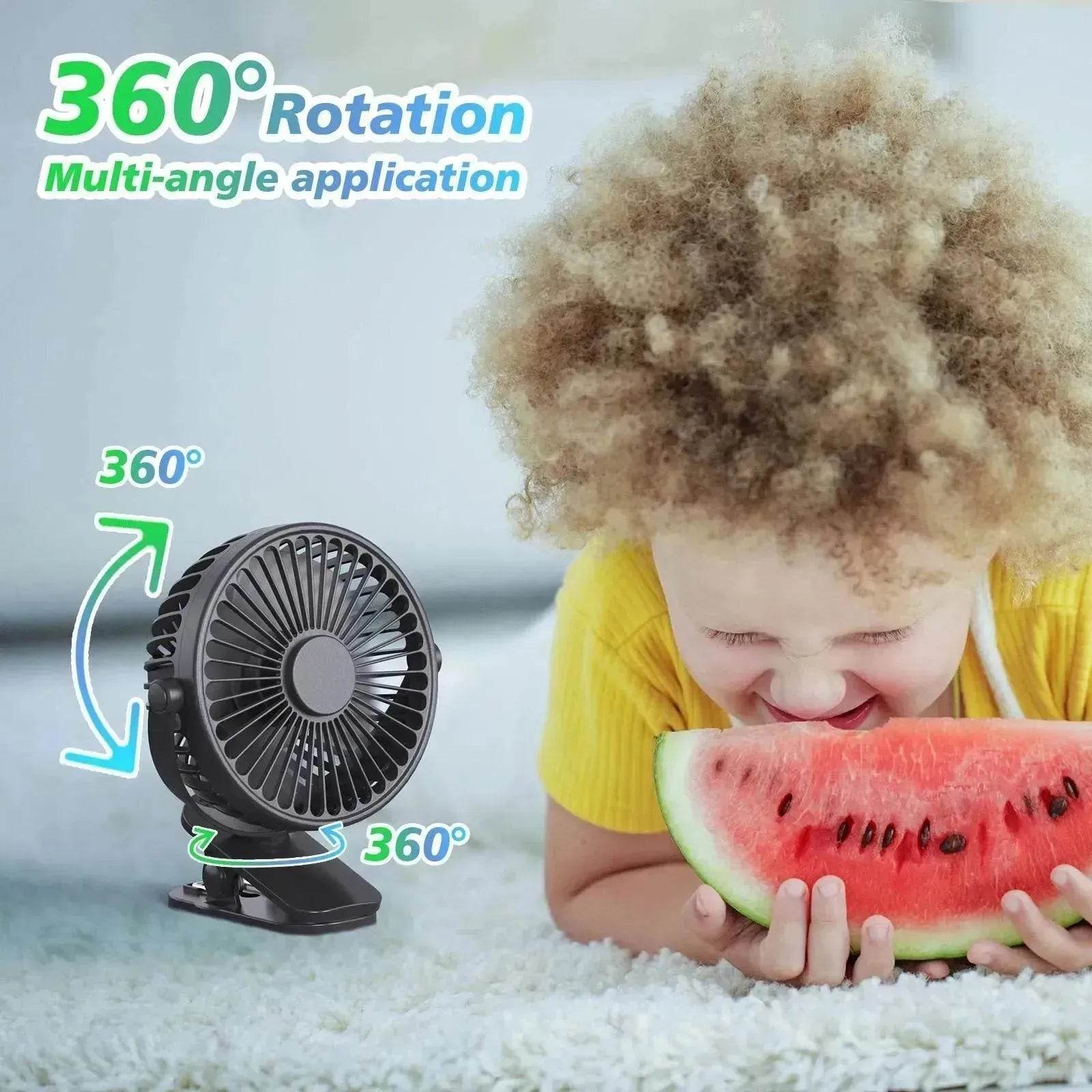 Portable Clip On Fan Battery Operated, Small Powerful USB Desk Fan, 3 Speed Quiet Rechargeable Mini Table Fan, 360 Rotate Cooling Fan For Home Office Travel Outdoor&Indoor Treadmill - Velora