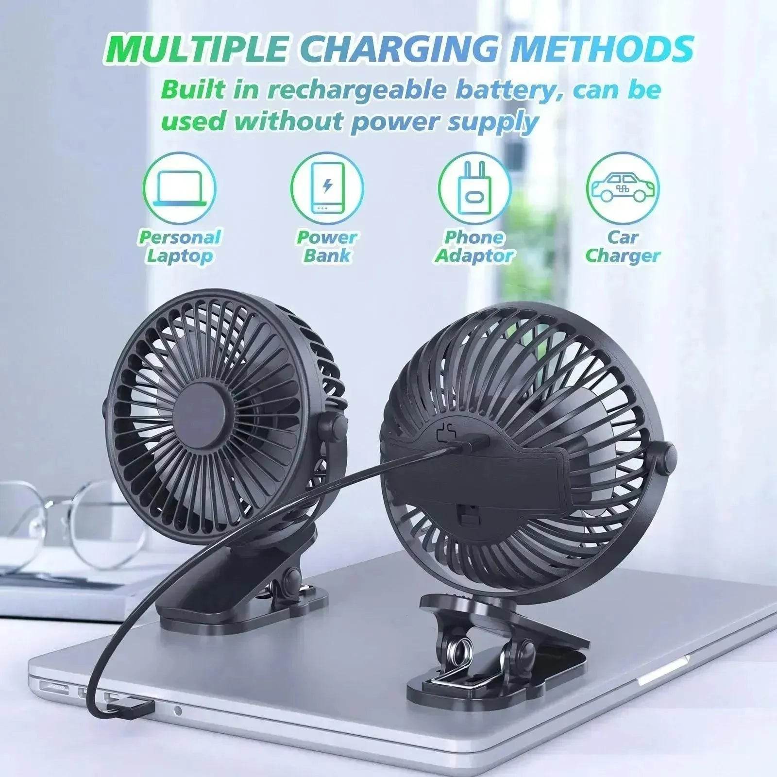 Portable Clip On Fan Battery Operated, Small Powerful USB Desk Fan, 3 Speed Quiet Rechargeable Mini Table Fan, 360 Rotate Cooling Fan For Home Office Travel Outdoor&Indoor Treadmill - Velora