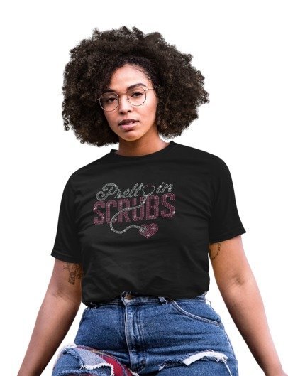 Pretty in Scrubs Rhinestone Nurse Shirt – Sparkle Healthcare Bling Tee | Blingdazzel