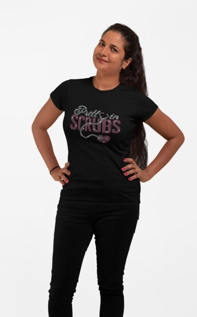 Pretty in Scrubs Rhinestone Nurse Shirt – Sparkle Healthcare Bling Tee | Blingdazzel