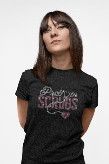 Pretty in Scrubs Rhinestone Nurse Shirt – Sparkle Healthcare Bling Tee | Blingdazzel