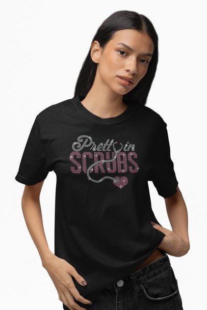 Pretty in Scrubs Rhinestone Nurse Shirt – Sparkle Healthcare Bling Tee | Blingdazzel