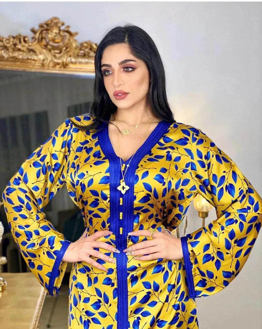 Printed Floral Abaya Dress Robe for Arab Dubai Turkey Middle East Women. - Velora