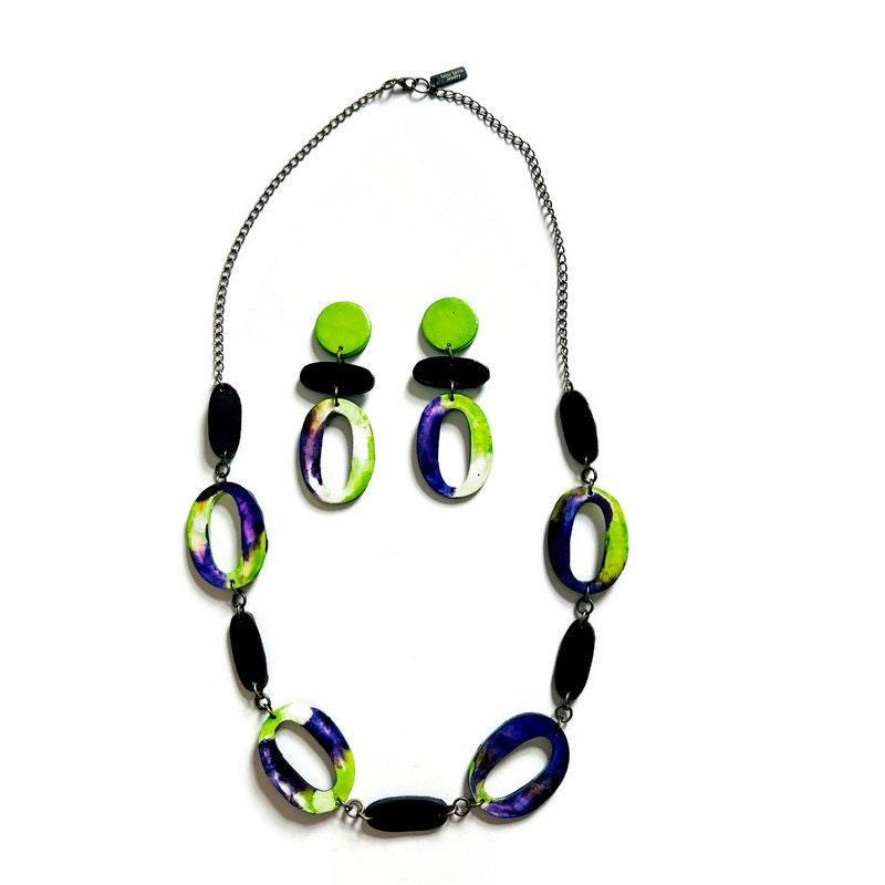 Purple & Neon Green Statement Jewelry Set - Velora Luxury Fashion