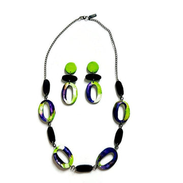 Purple & Neon Green Statement Jewelry Set - Velora Luxury Fashion