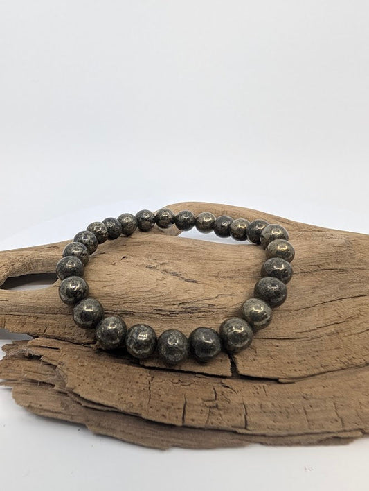 Pyrite Bracelet — 8mm Round Beads