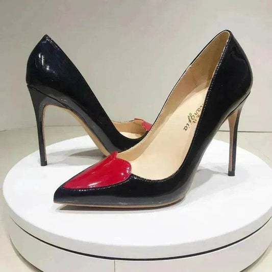 Red Love Pointed High Heels Stiletto Pumps Single Shoes - Velora