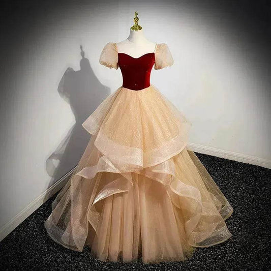 Red Wedding Dress French Princess Pettiskirt Gown - Velora