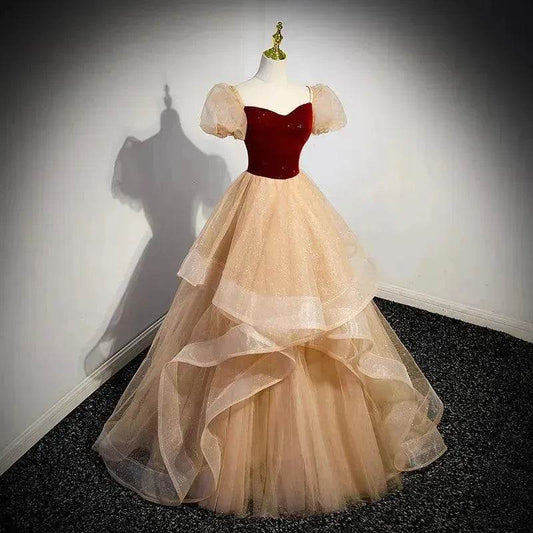 Red Wedding Dress French Princess Pettiskirt Gown - Velora