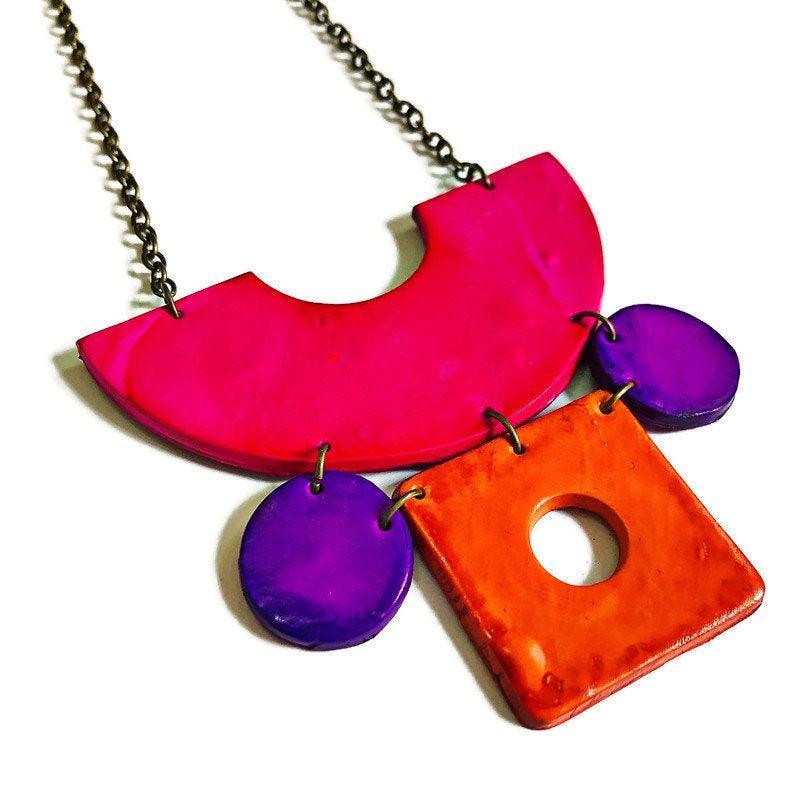 Geometric Statement Jewelry Set in Hot Pink, Purple Orange - Velora Luxury Fashion