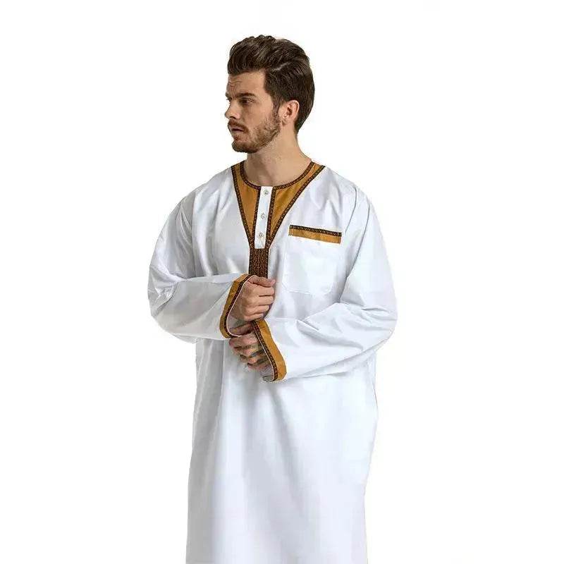 Fashionable and Elegant Round Neck Stitching Long-Sleeved Arab Hui Robe Male Moroccan Men's Jalabiya - Velora
