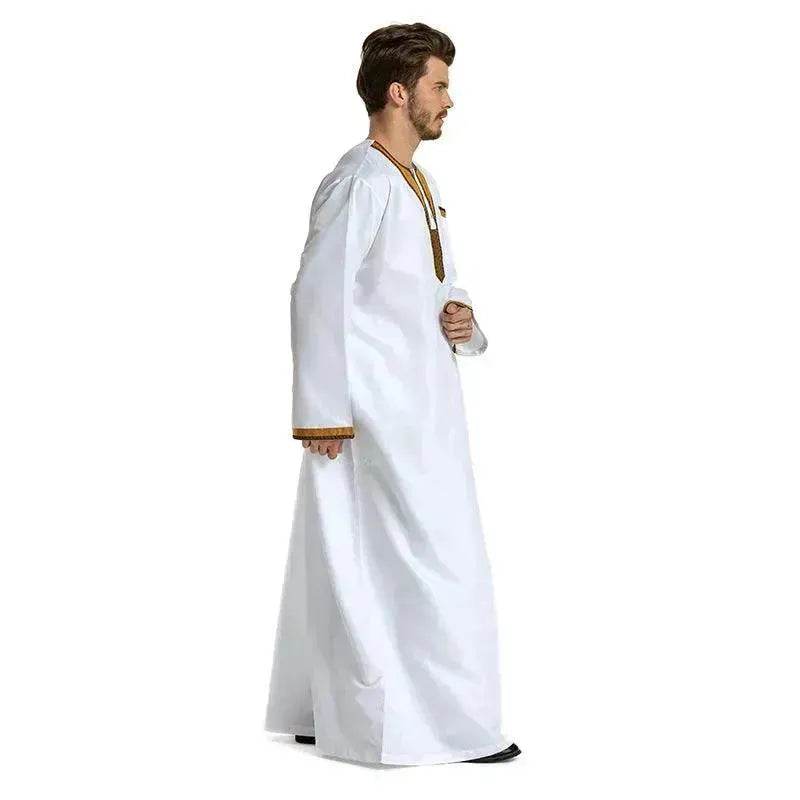 Fashionable and Elegant Round Neck Stitching Long-Sleeved Arab Hui Robe Male Moroccan Men's Jalabiya - Velora