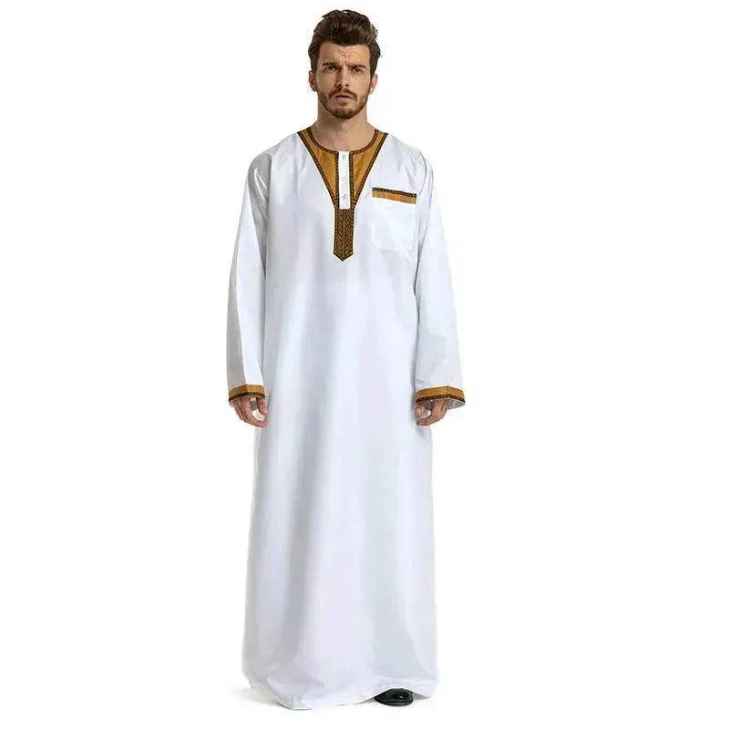 Fashionable and Elegant Round Neck Stitching Long-Sleeved Arab Hui Robe Male Moroccan Men's Jalabiya - Velora