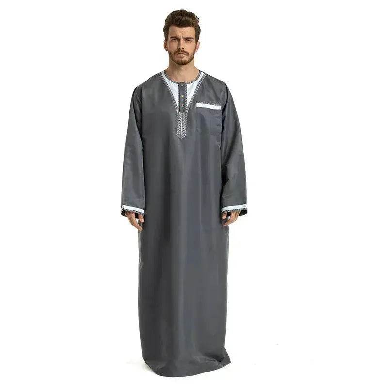 Fashionable and Elegant Round Neck Stitching Long-Sleeved Arab Hui Robe Male Moroccan Men's Jalabiya - Velora