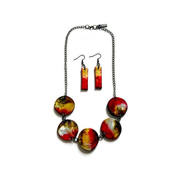 Rustic Beaded Necklace & Earring Set Handmade from Clay & Painted with Alcohol Ink - Velora Luxury Fashion
