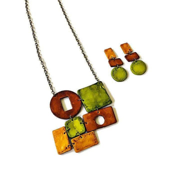 Rustic Geometric Jewelry Set with Statement Necklace & Earrings