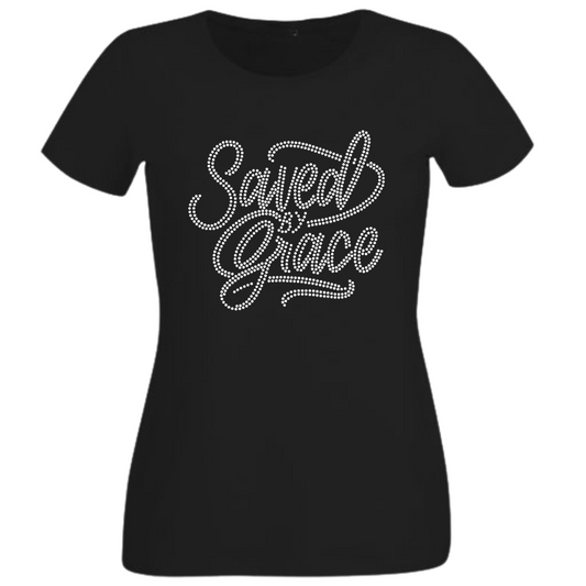 Saved By Grace Rhinestone Shirt – Christian Faith Sparkle Bling Tee | Blingdazzel