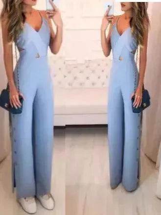 SLeeveless Hollow-out Camisole High Waist Slim Solid Color Jumpsuit - Velora