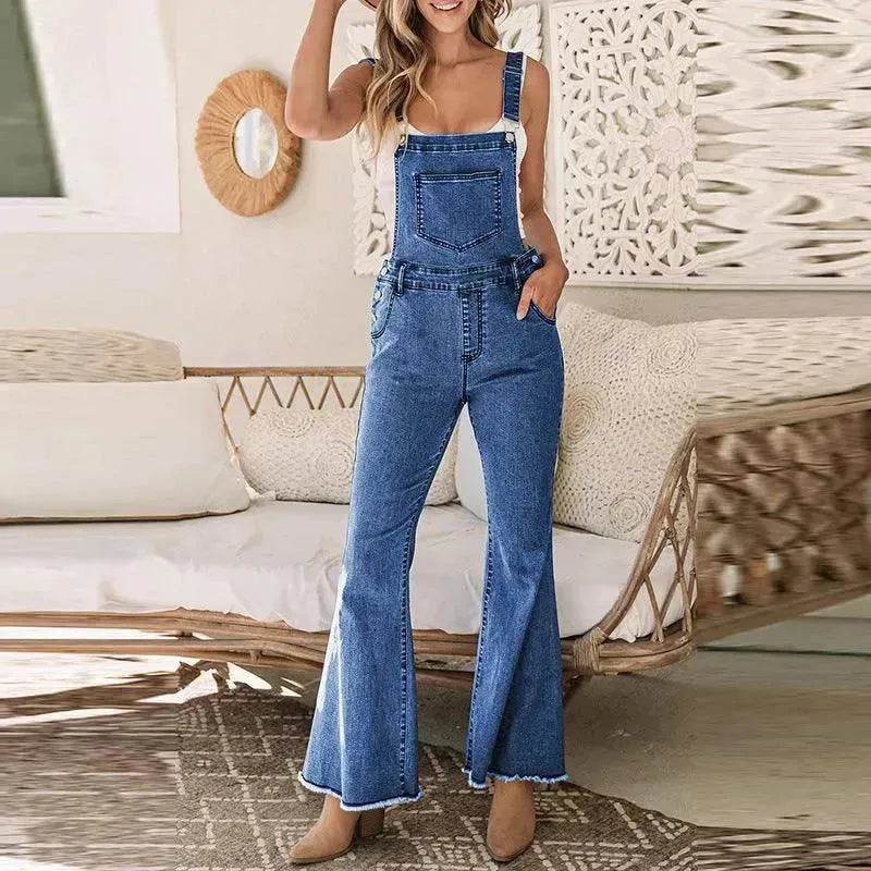Sleeveless Jumpsuit All-match Multi-pocket Flared Pants - Velora