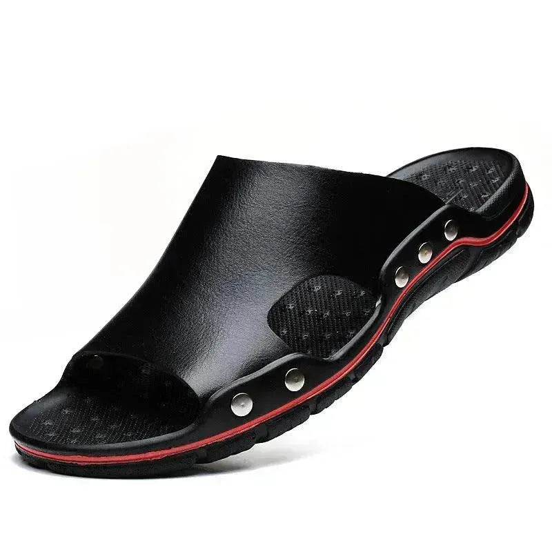 Slippers Men's Summer Leather Word Casual Tide Sandals Men's Non-slip Leather New Sandals Outer Wear Large Size Beach Shoes