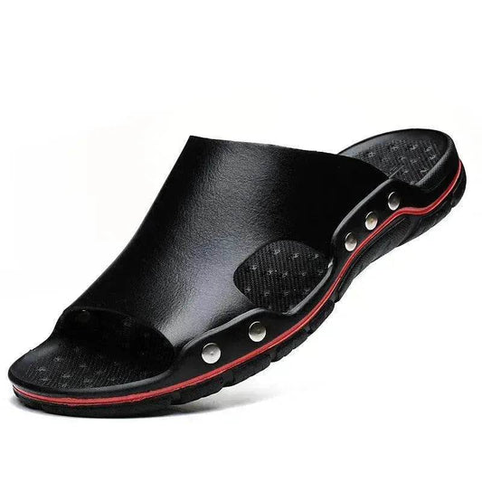 Slippers Men's Summer Leather Word Casual Tide Sandals Men's Non-slip Leather New Sandals Outer Wear Large Size Beach Shoes