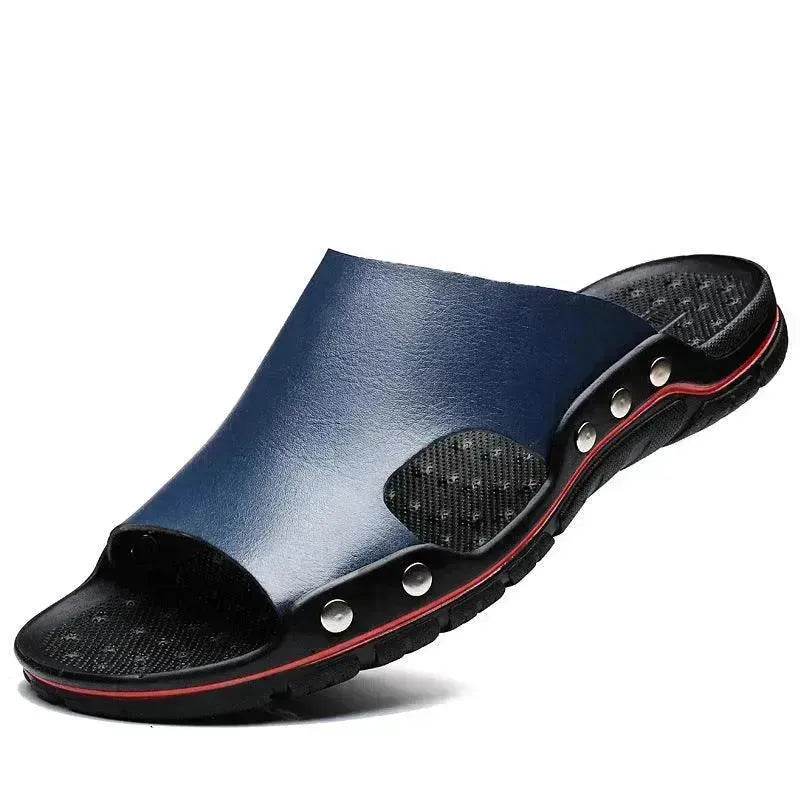 Slippers Men's Summer Leather Word Casual Tide Sandals Men's Non-slip Leather New Sandals Outer Wear Large Size Beach Shoes