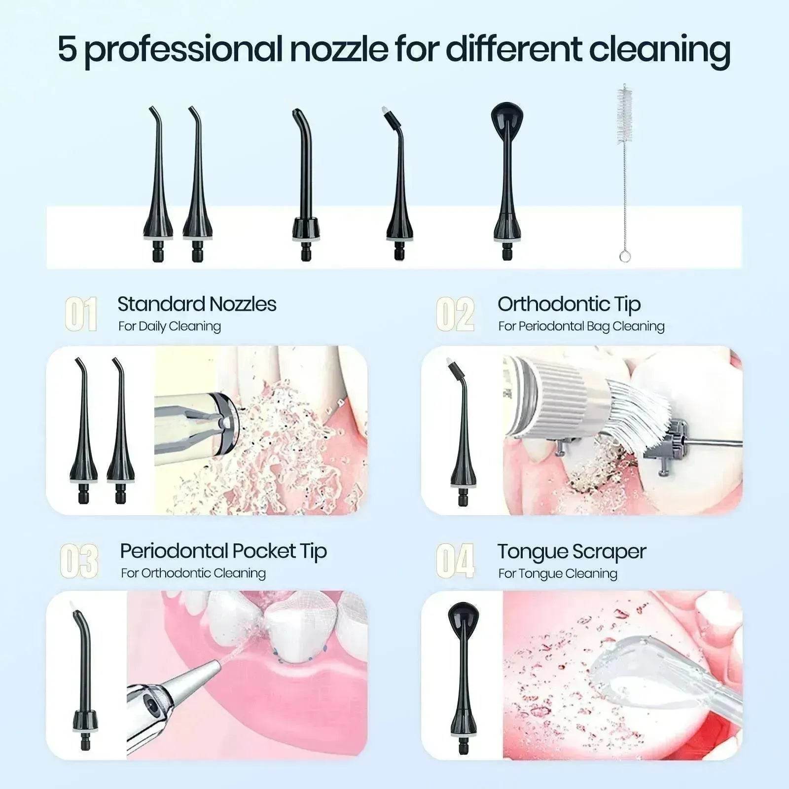 Smart Electric Portable Cordless Dental Water Flosser for Teeth Cleaning - Rechargeable and IPX7 Waterproof Travel Dental Oral Irrigator - Velora