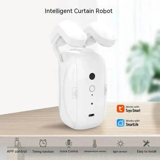 Smart Intelligent Curtain Opener Robot Motor BT Voice Control Switch Electric Curtain Robot APP Control Timer Setup Compatible with Home for Roman Rod - Velora