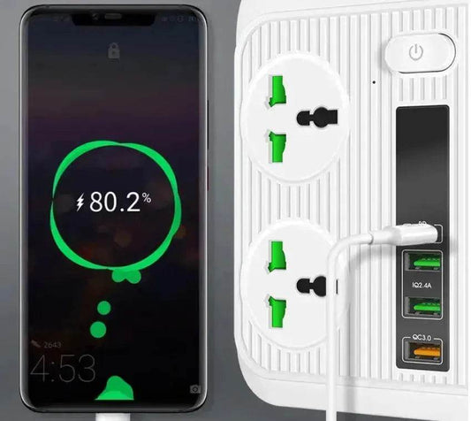 Smart Socket Power TypeC PD 40W QC3.0 Power Strip16AC Universal Outlets 2M Extension Socket Plug - Velora