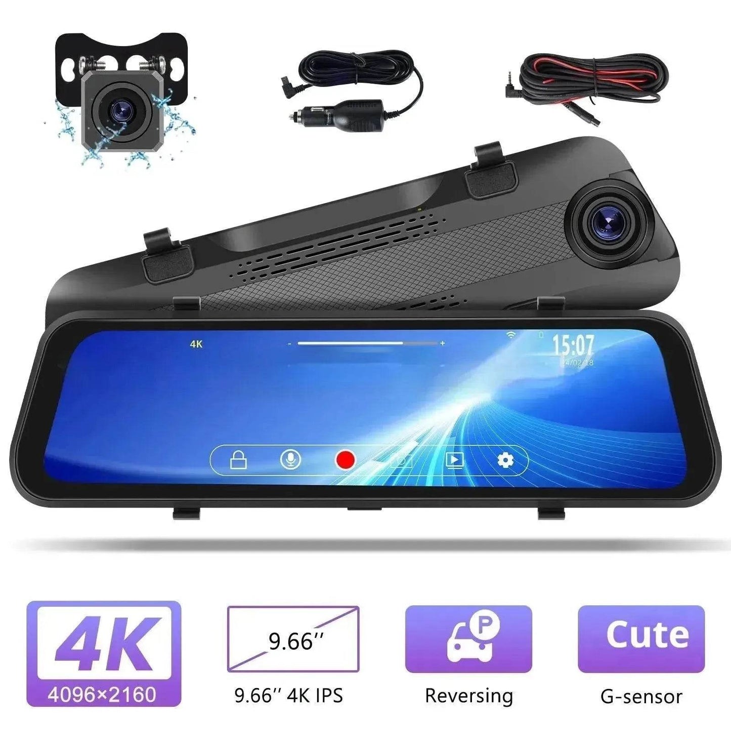 Smart Streaming Media Touch HD Built-in Front HD Resolution Rear Mirror LCD Screen Camera - Velora