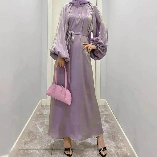 Solid Color Long Sleeve Abaya Dress for Middle East Arab Dubai Turkey Women - Velora