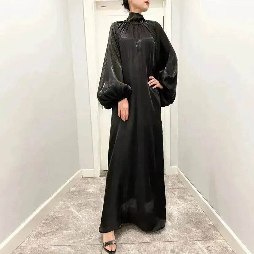 Solid Color Long Sleeve Abaya Dress for Middle East Arab Dubai Turkey Women - Velora