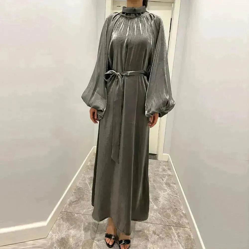 Solid Color Long Sleeve Abaya Dress for Middle East Arab Dubai Turkey Women - Velora