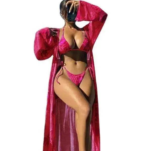 Split Long Sleeve Ins Blouse Banded Bikini - Velora