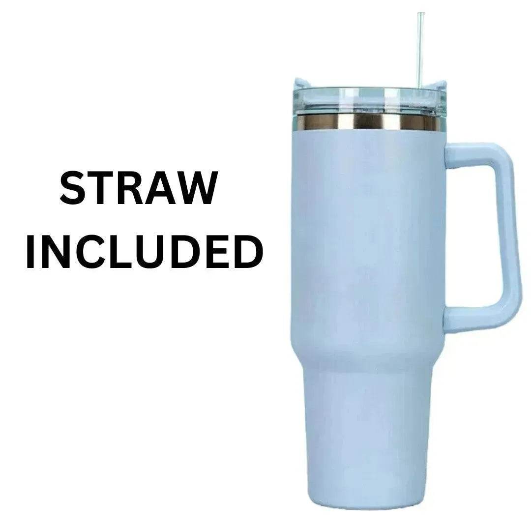 Stainless Steel Water Tumbler 40 Oz Cup Handle Straw Insulated Bottle Dupe Mug - Velora