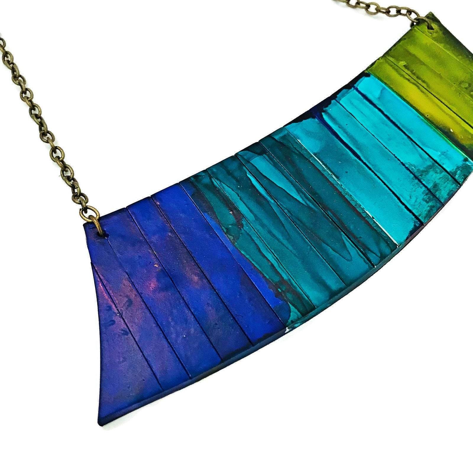 Statement Jewelry Set with Ombre Stripes, Bar Earrings & Asymmetric Necklace - Velora Luxury Fashion